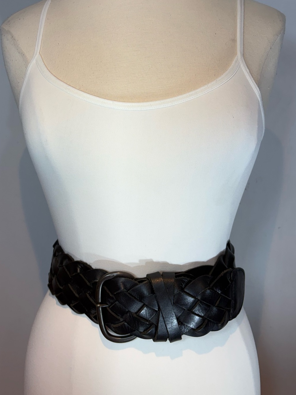 Club Monaco Pauline Black Braided Leather Wide Belt medium